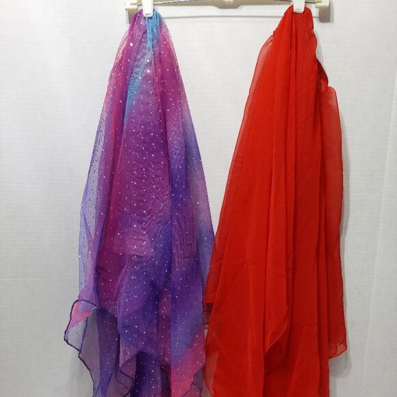 3 UNBRANDED Dance Items – Red and Multi Color Tulu Skirts and Silver Scarf PO - Picture 1 of 16